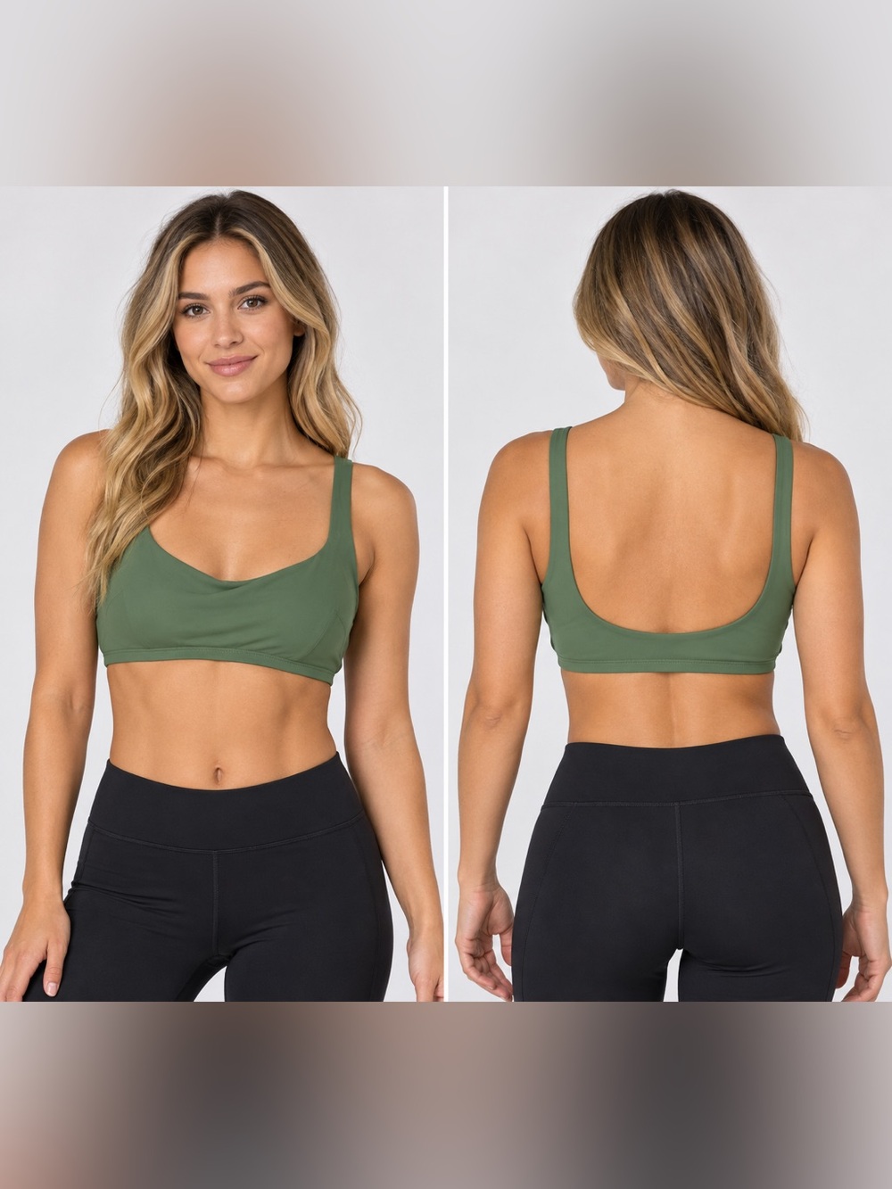 Aerie Scoop Bikini Top Women’s Large Olive Green Wide Strap Swim Top
